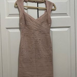 Herve Leger Beige Bandage dress with short sleeves